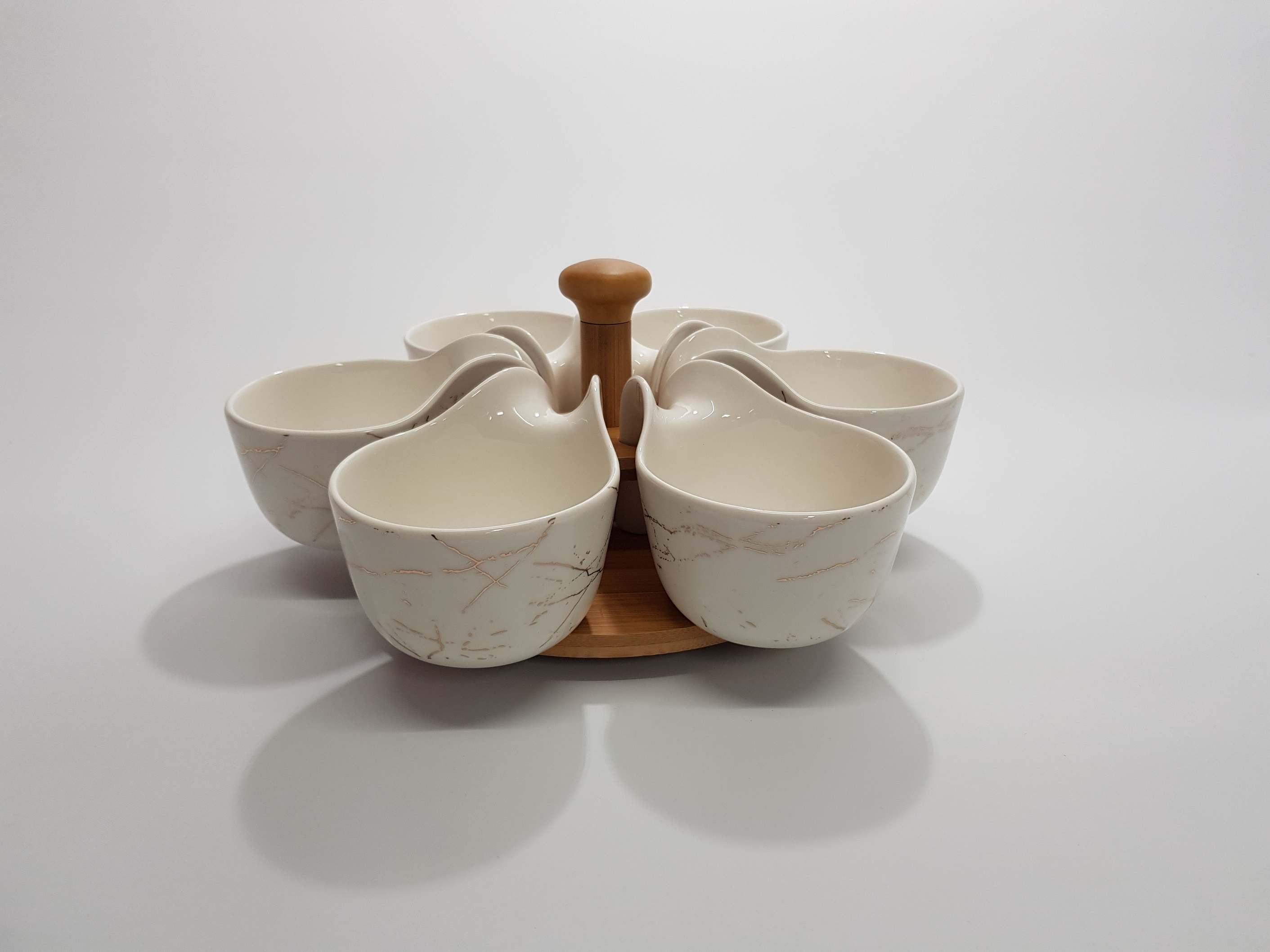 Porzellan Schalenset mit Bambusplatte Marmor Design 9 Tlg.
