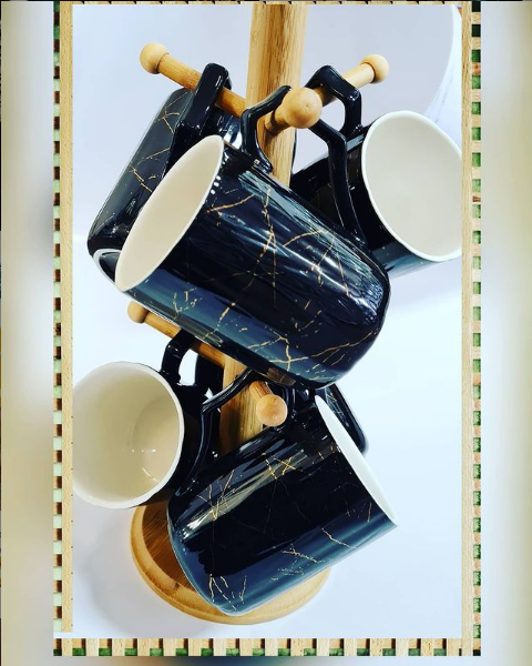 Kaffeetassen 6 er Set mit Bambusständer