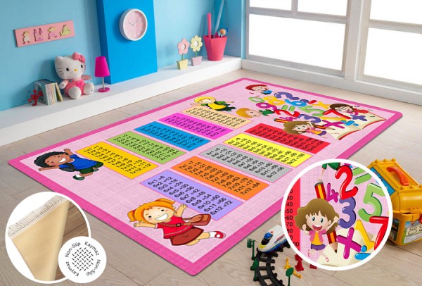 Waschbarer Teppich | Kinderteppich | Latex | 100% Polyester | Pink Kids-Pink"