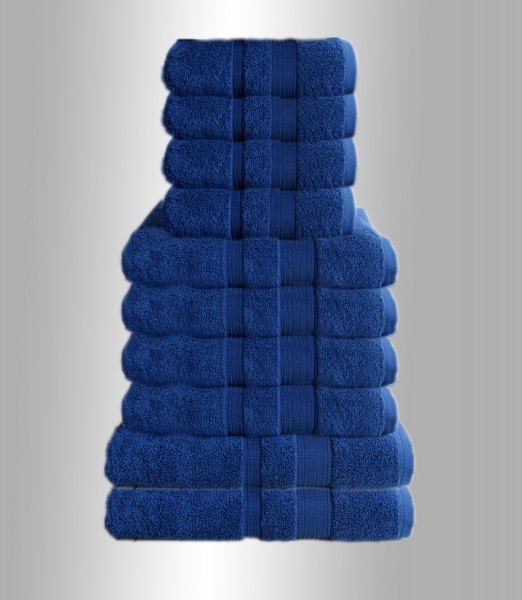 "10er Set Handtuch Badetuch Gästetuch Baumwolle Farbe: Blau"