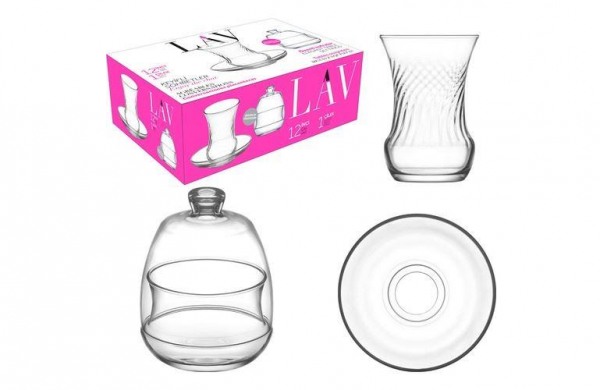 LAV Inci + Cilek Zucker Glasschale Sekerlik 6er Set 12er Türkische Teegläserset Gläserset Cay Barda