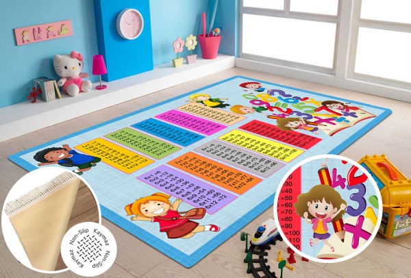 Waschbarer Teppich | Kinderteppich | Latex | 100% Polyester | Blau Kids-Pink"